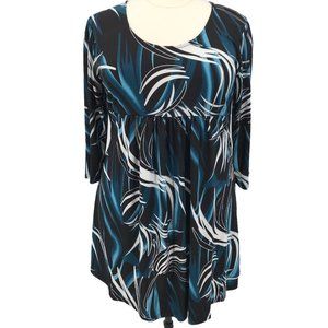 R&B Collection Womens Blue 3/4 Sleeves Round Neck Pullover Tunic Blouse Top 2XL